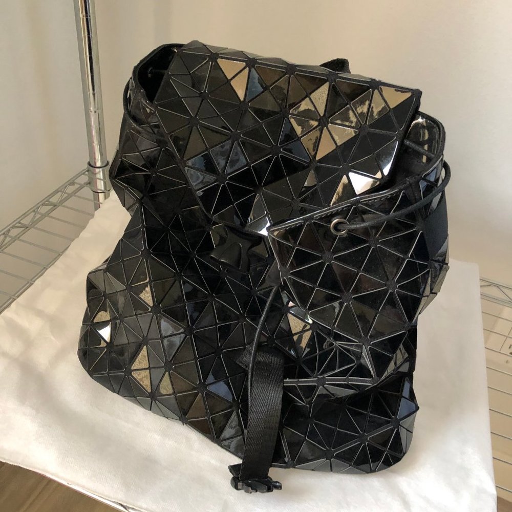 Black Vinyl Geometric Drawstring Backpack - image 5